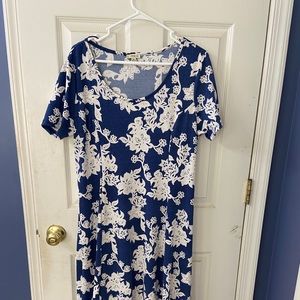 Navy and white embellished maxi dress